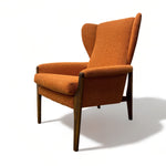 Load image into Gallery viewer, Teak Legs Wing Back Chair Teak Orange Camira

