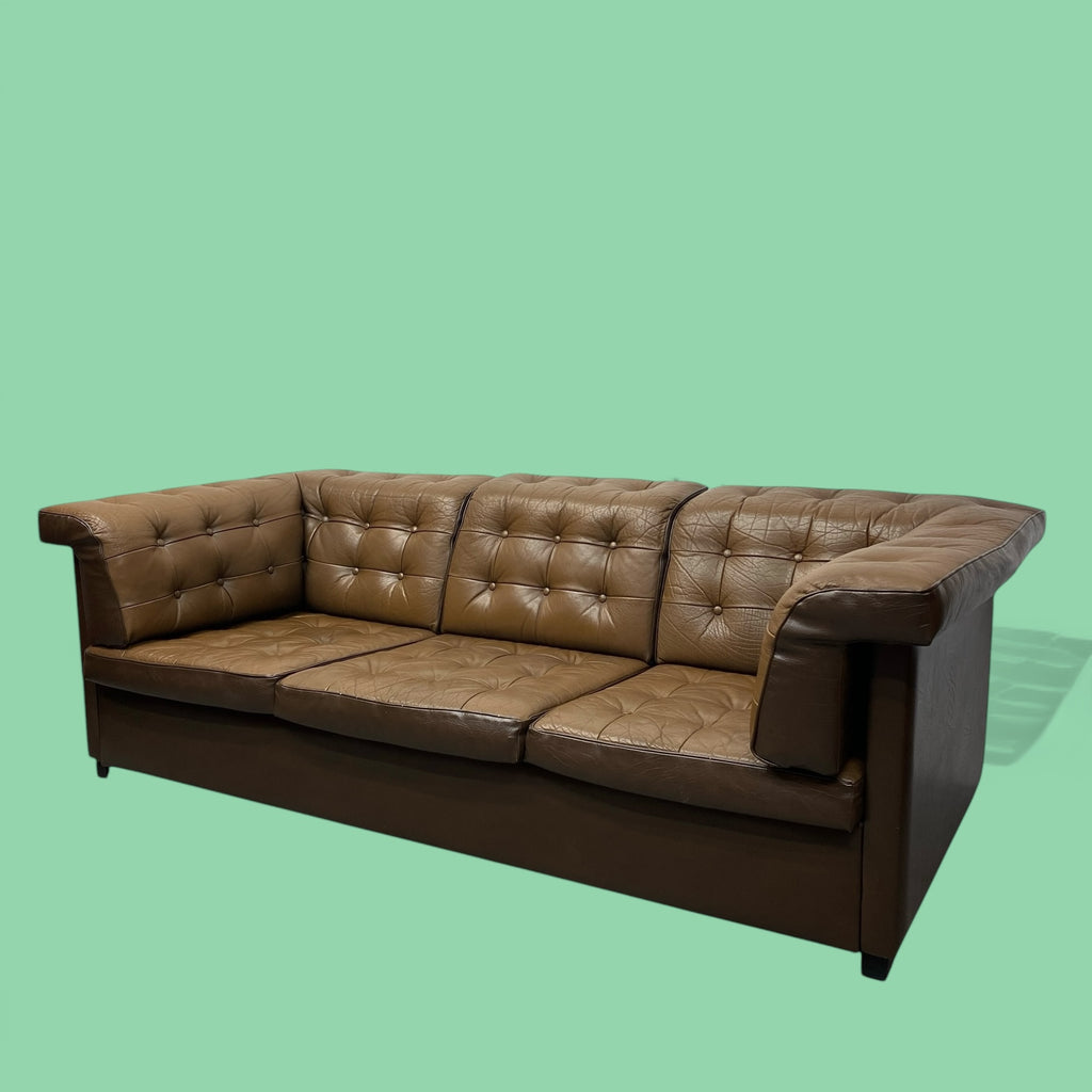 Brown Sofa Three Seater Chesterfield Style