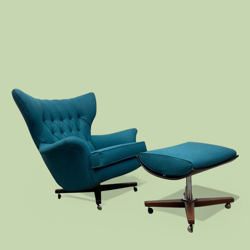 Lounge Chair Ottoman 1960's G Plan Blofeld 6250 Teal