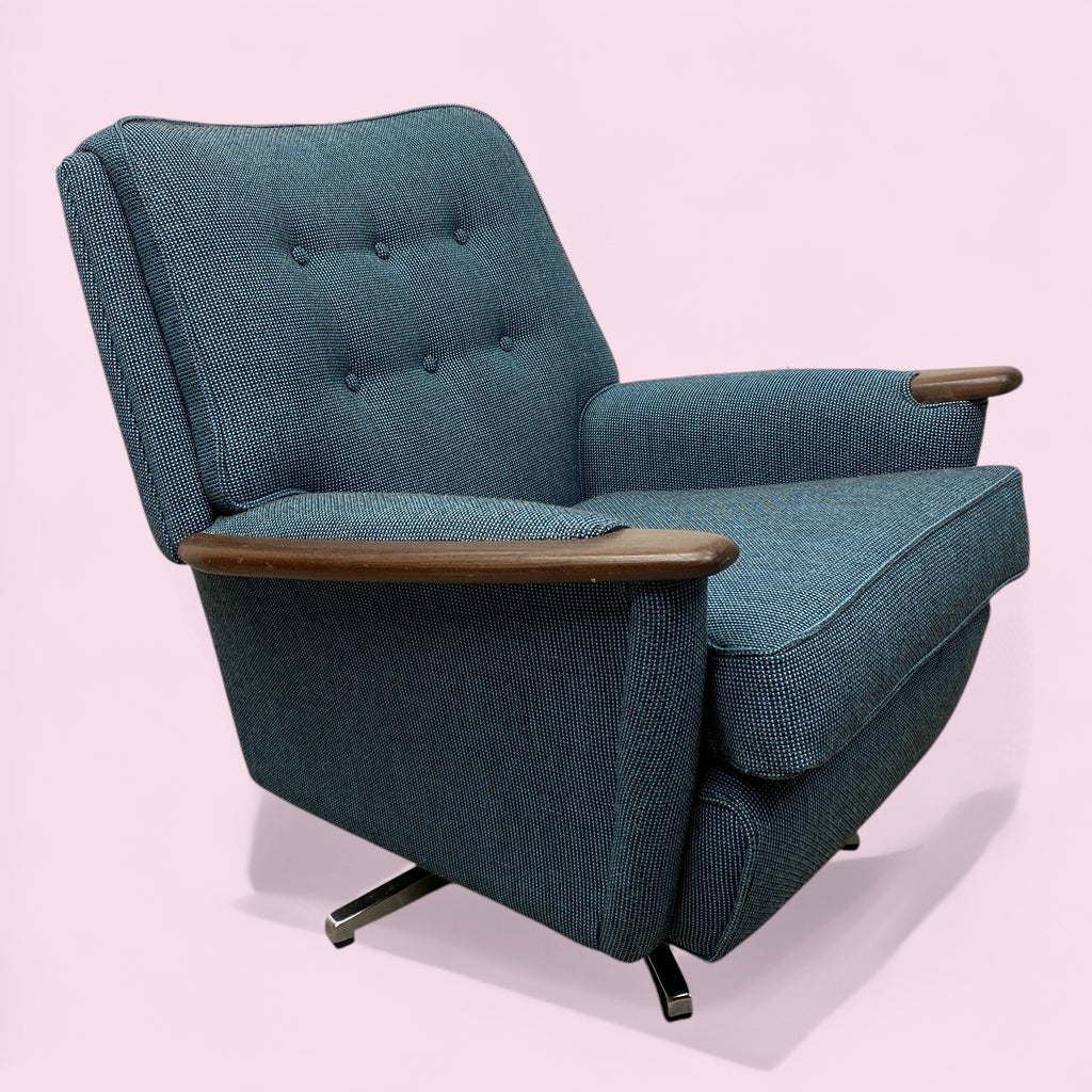 1950s Swivel Lounge Chair Rocker Camira Blue Flax