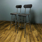 Load image into Gallery viewer, Wooden Floor Bar Stool Factory Draughtsman Chair Pair Available
