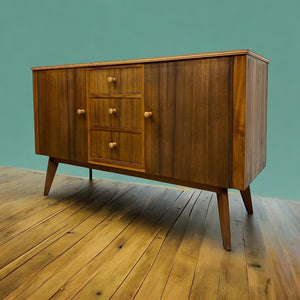 Wooden Floor Blue Walls Sideboard Morris Of Glasgow Walnut 1950s