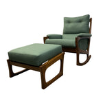 Load image into Gallery viewer, Green rocking chair with matching ottoman on a white background
