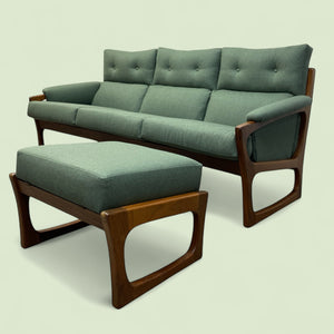 Midcentury Sofa Green Three Seater Danish Fully Refurbished