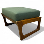 Load image into Gallery viewer, Green cushioned stool with wooden frame on a white background
