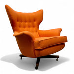 Load image into Gallery viewer, Orange armchair with tufted backrest on a white background
