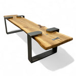 Load image into Gallery viewer, Wooden bench with black metal legs on a white background
