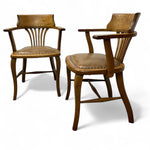 Load image into Gallery viewer, Antique Elbow Chair Oak Leather PAIR
