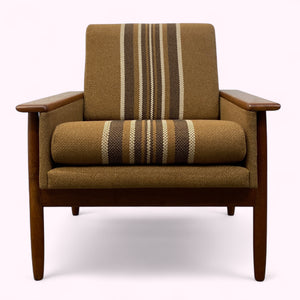 Brown armchair with striped pattern on a white background