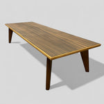 Load image into Gallery viewer, Wooden table with a brown finish on a gray background
