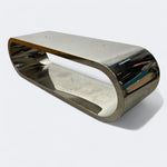 Load image into Gallery viewer, Chrome metal console table on a white background
