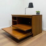 Load image into Gallery viewer, teak media unit with pullout shelf
