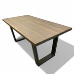 Load image into Gallery viewer, Wooden table with GREY  metal legs on a white background
