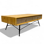 Load image into Gallery viewer, Wooden coffee table with black metal legs on a white background
