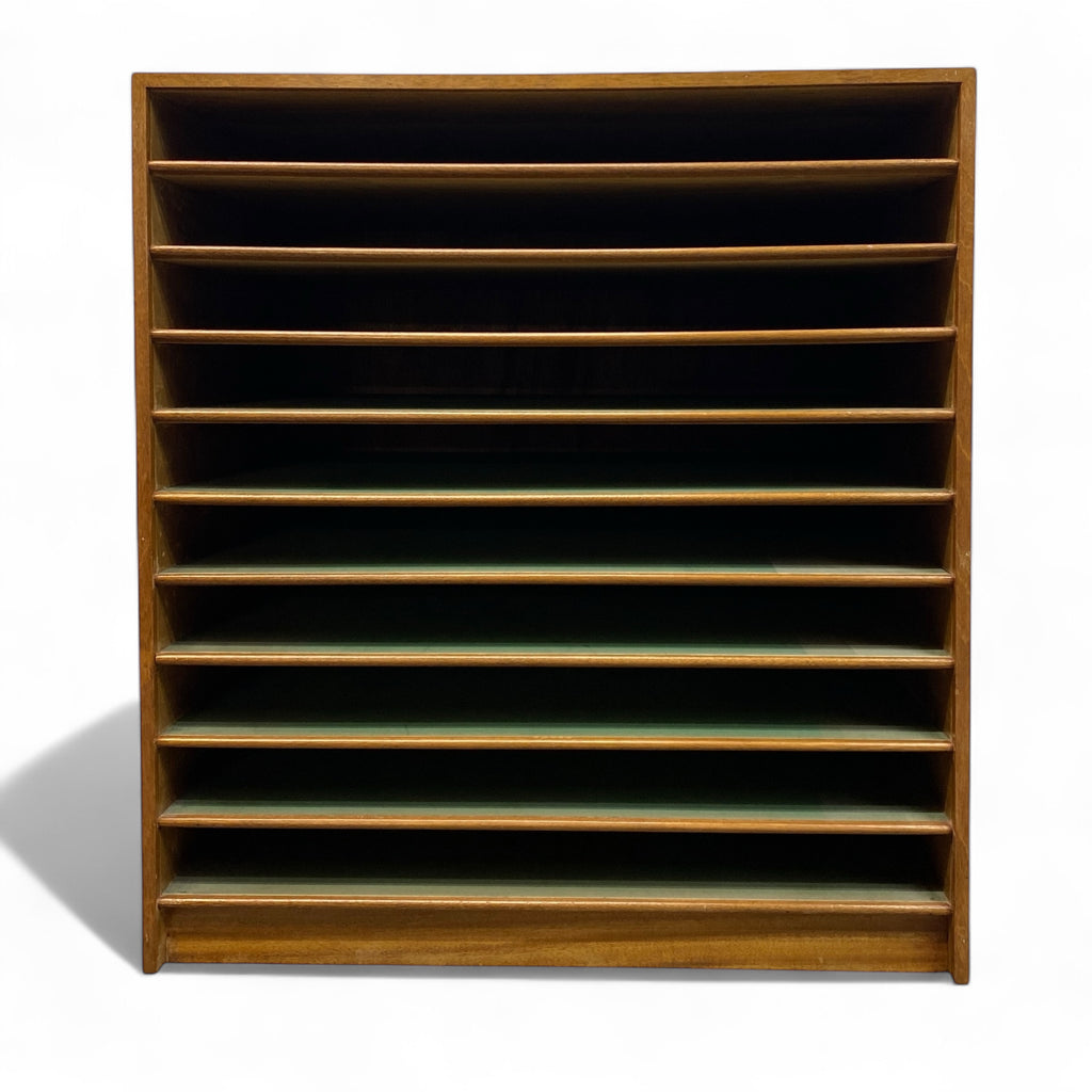 Wooden PLAN CHEST With multiple shelves on a white background