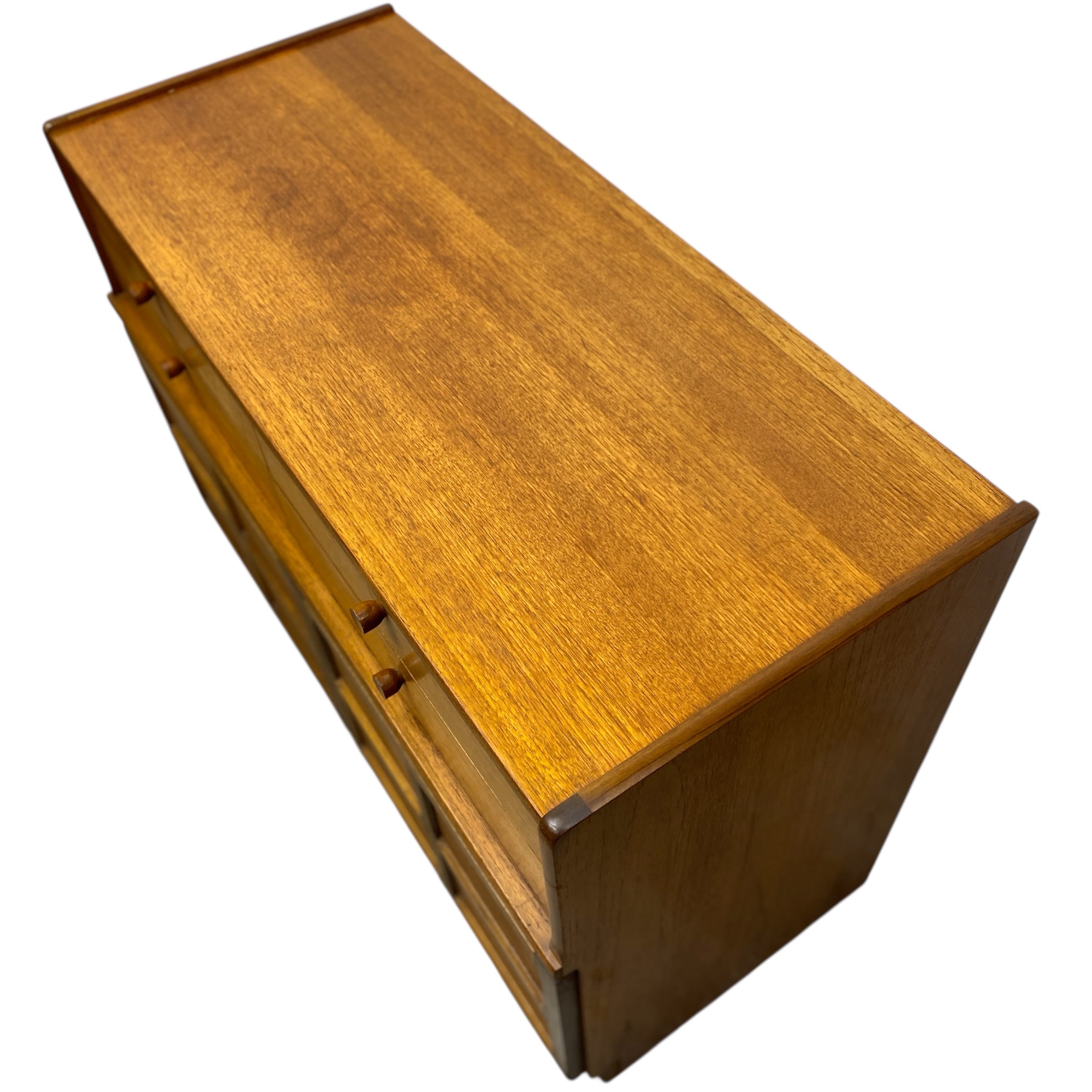 Wooden side table with a white background