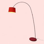 Load image into Gallery viewer, Floor lamp with a red shade and base on a pink background
