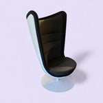 Load image into Gallery viewer, Modern chair with black cushioned seat and white base on a light purple background
