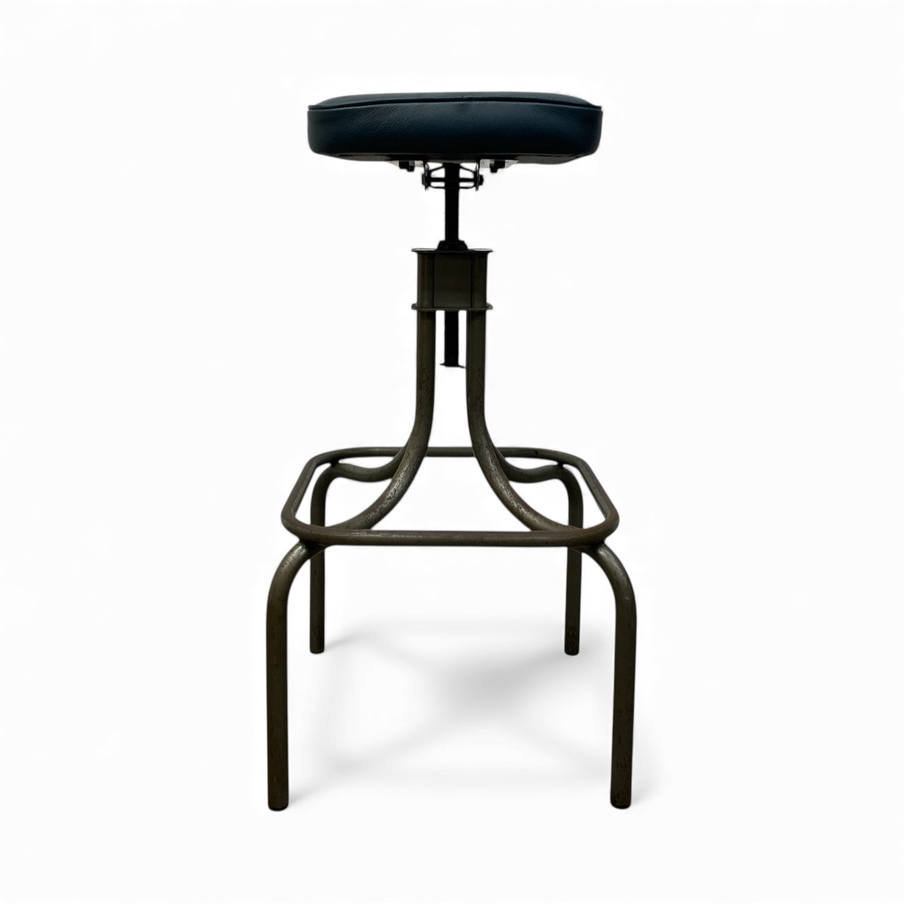 Black adjustable stool with a round seat on a white background