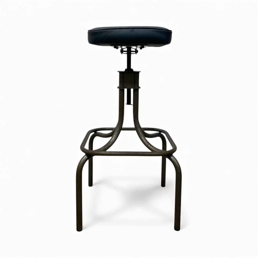 Black adjustable stool with a round seat on a white background