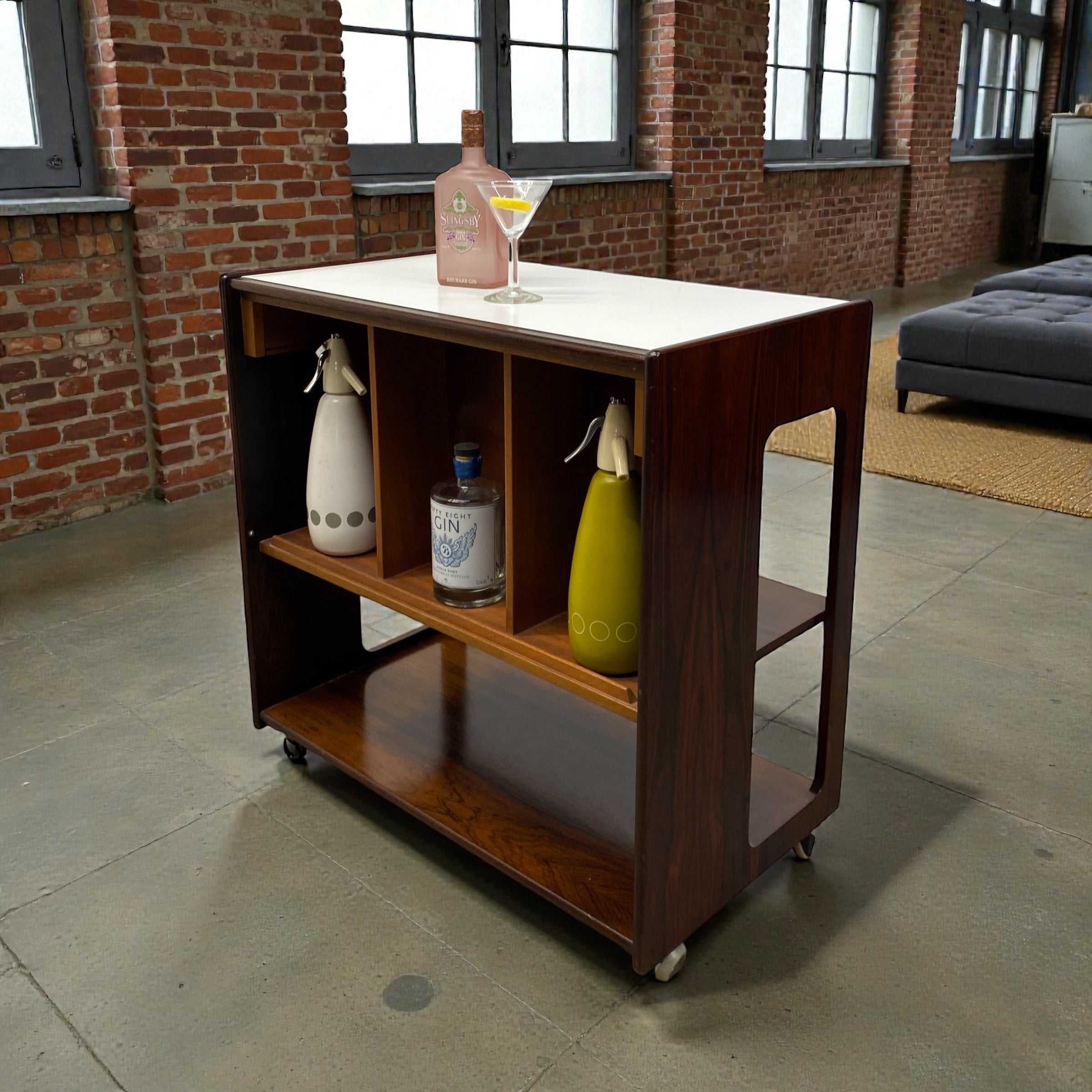 drinks trolley in a loft apartment 