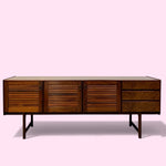 Load image into Gallery viewer, Wooden sideboard with slatted doors on a white background
