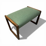 Load image into Gallery viewer, Green upholstered stool with wooden frame on a white background
