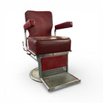 Load image into Gallery viewer, BARBERS CHAIR IN RED LEATHER WITH A FOOTREST AND ARMS 
