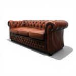 Load image into Gallery viewer, Reddish Brown leather sofa with tufted backrest on a white background
