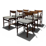 Load image into Gallery viewer, Set of six wooden chairs with gray cushions on a white background
