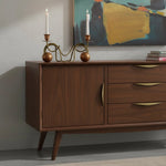 Load image into Gallery viewer, Wooden sideboard with candle holders and a painting in the background
