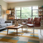 Load image into Gallery viewer, Modern living room with a gray sofa, wooden coffee table, and brown chairs.
