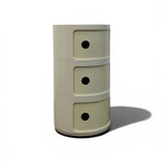 Load image into Gallery viewer, Beige cylindrical storage unit with three drawers on a white background
