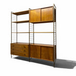 Load image into Gallery viewer, Wooden shelving unit with metal frame on a white background

