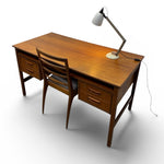 Load image into Gallery viewer, Wooden desk with a chair and lamp on a white background
