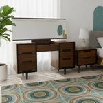Load image into Gallery viewer, Wooden dressing table in a room with a geometric patterned rug.
