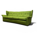 Load image into Gallery viewer, A bright lime green upholstered sofa with a tufted backrest and wingback arms, shown on a plain white background with a soft shadow.
