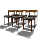 Load image into Gallery viewer, Six mid-century modern wooden dining chairs with dark gray upholstered seats, arranged in two rows on a white background with soft shadows.
