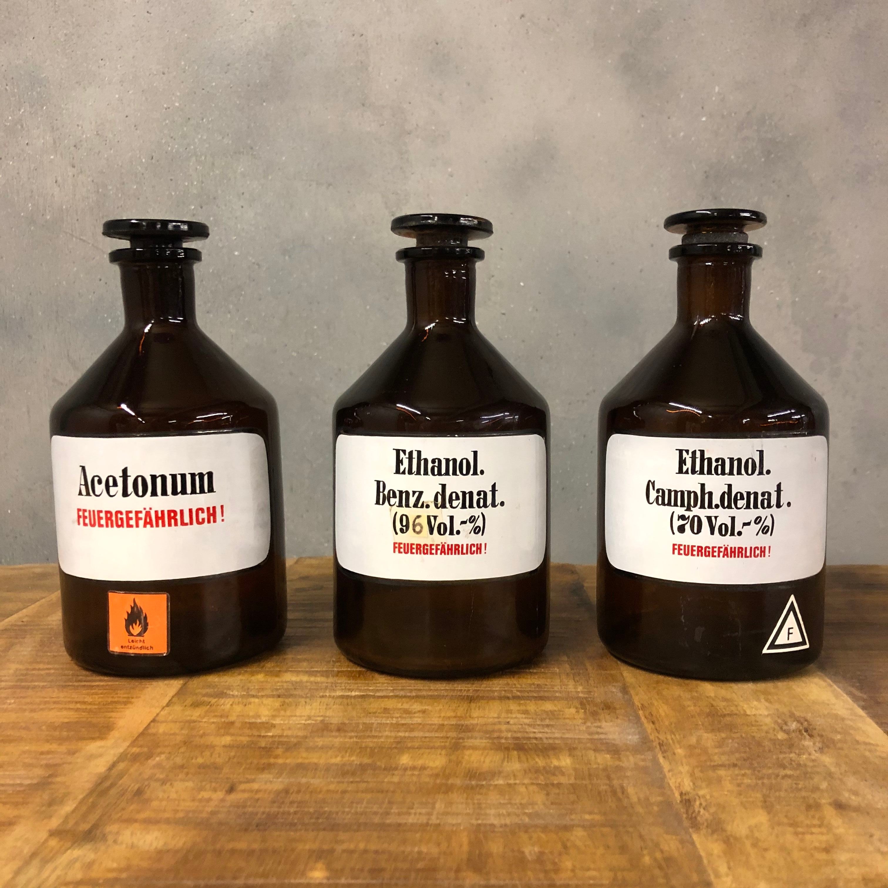 3 Vintage chemical bottles.