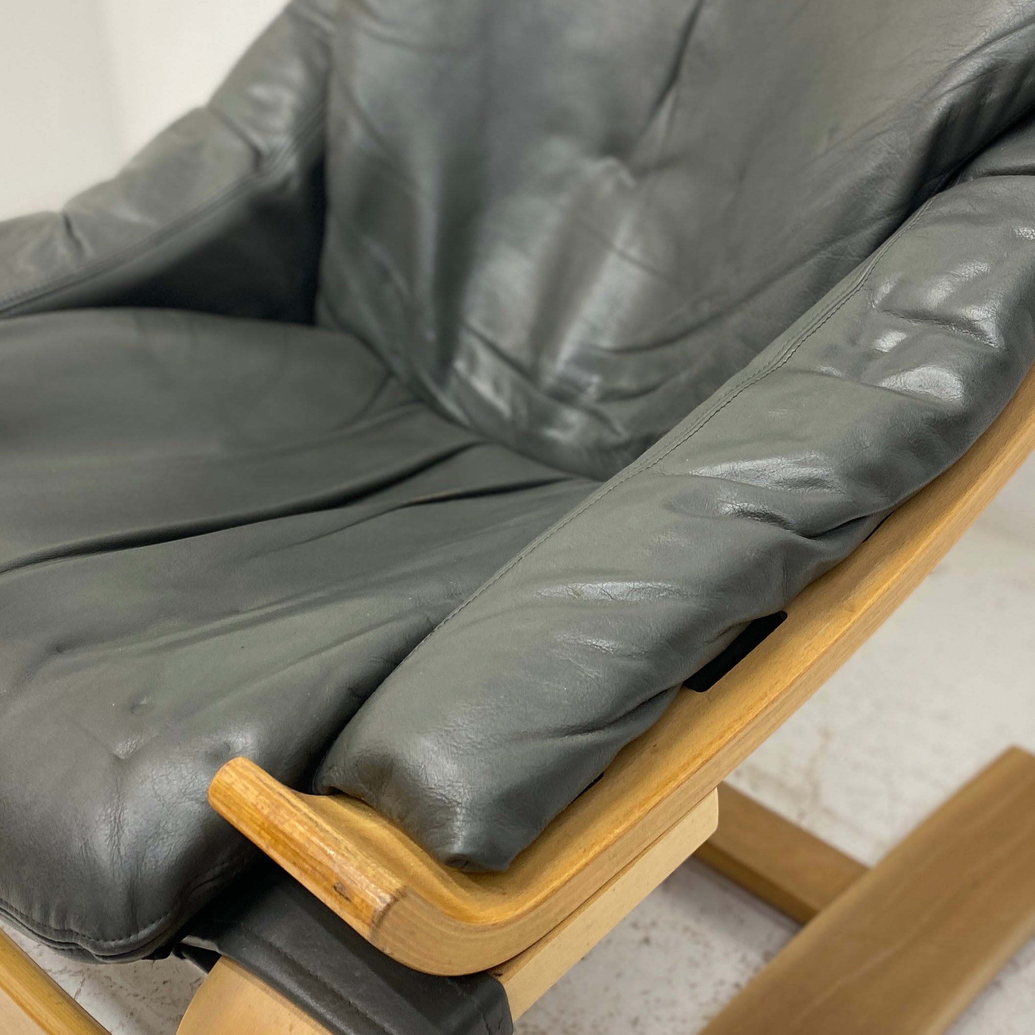 Grey Leather Ake Fribytter Lounge Chair