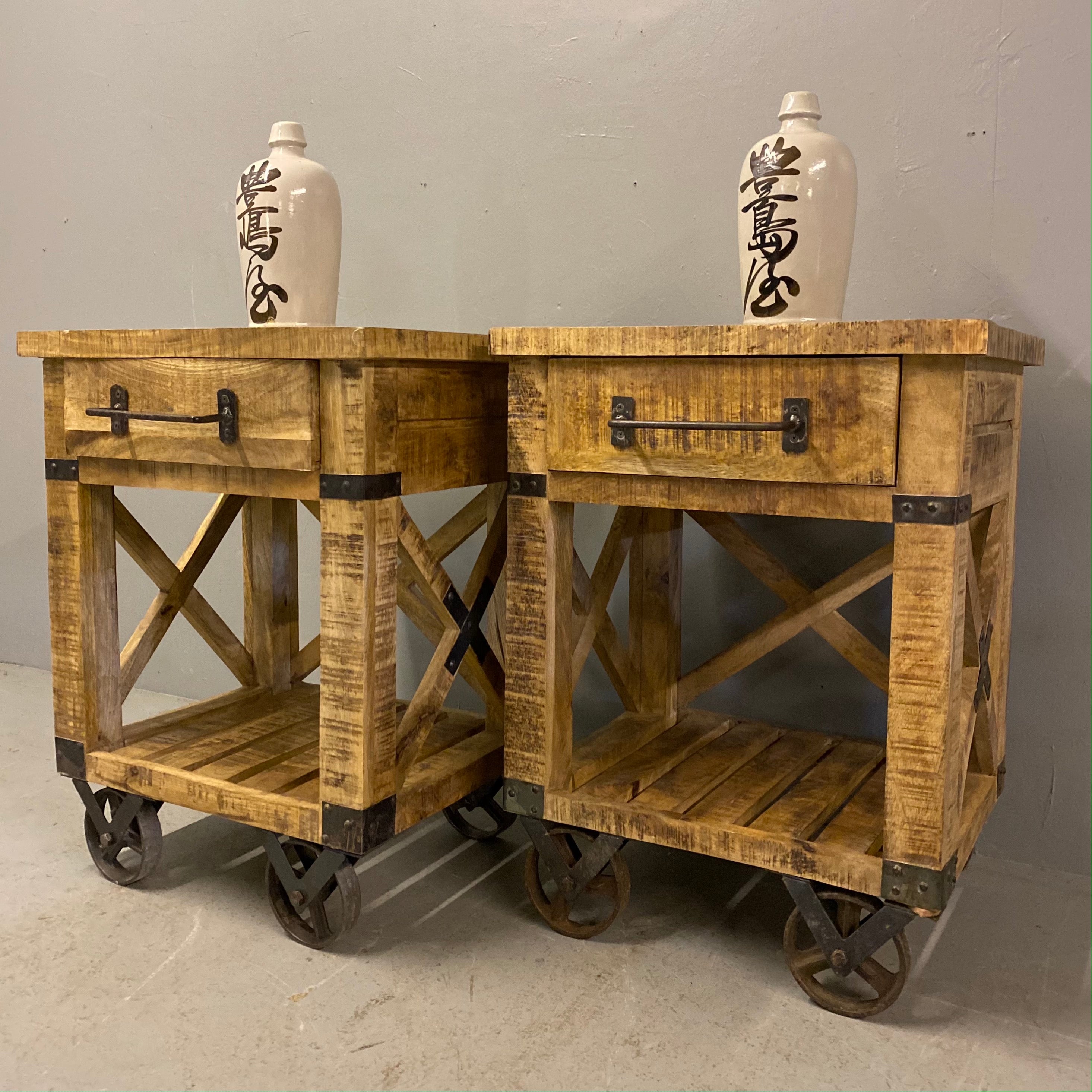 Industrial Style Trolley Bedside Table