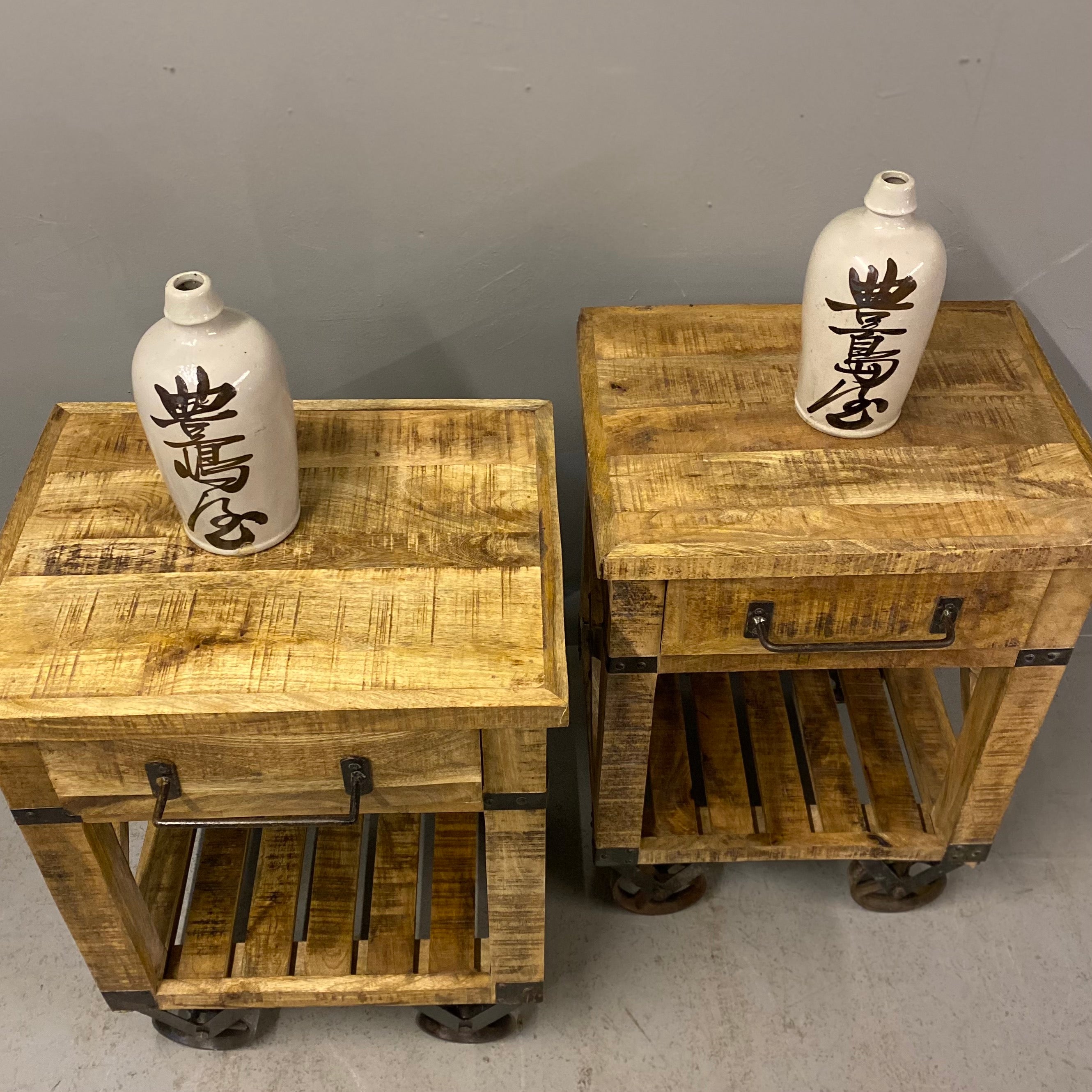 Industrial Style Trolley Bedside Table