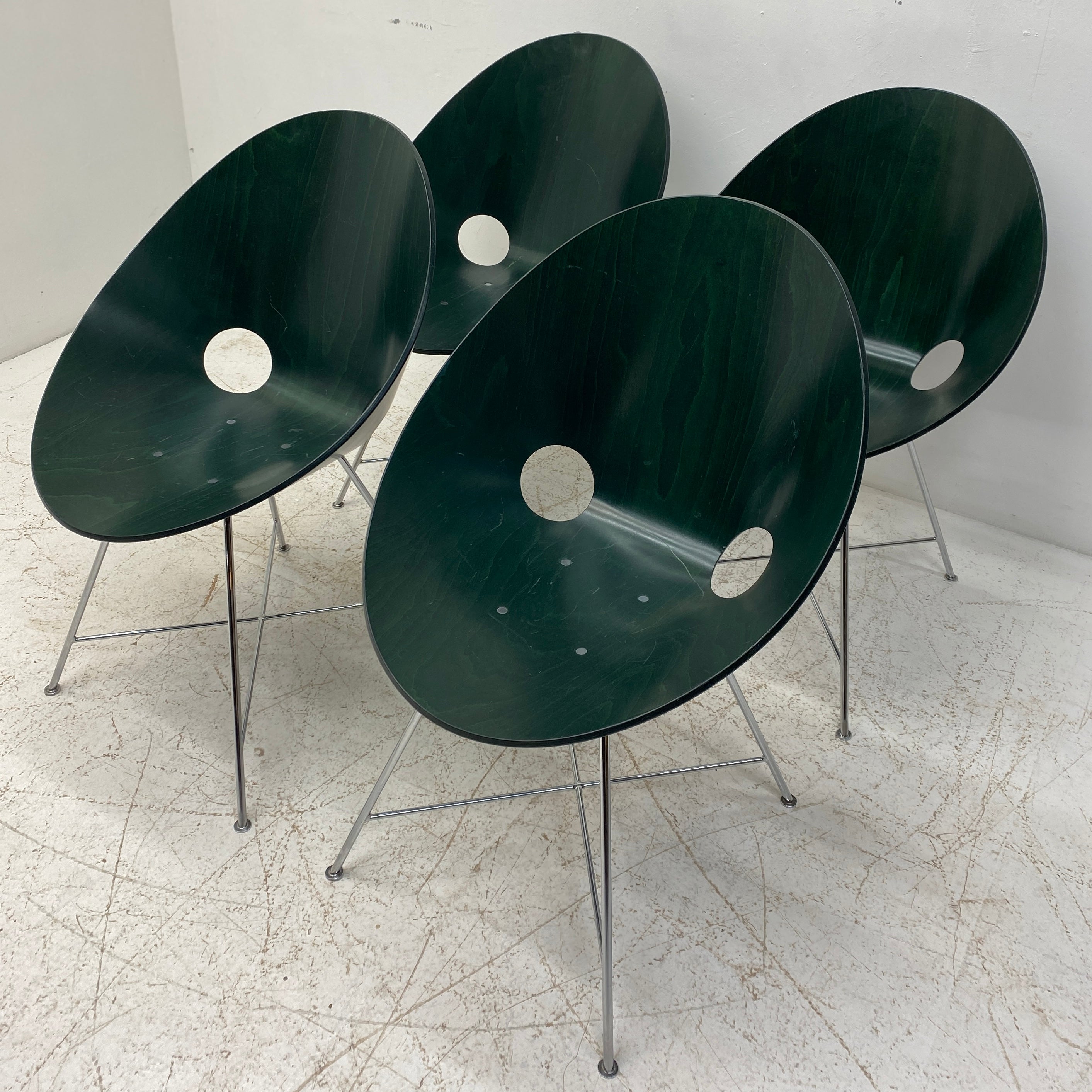 Four Green Shell Dining Chairs Eddie Harlis