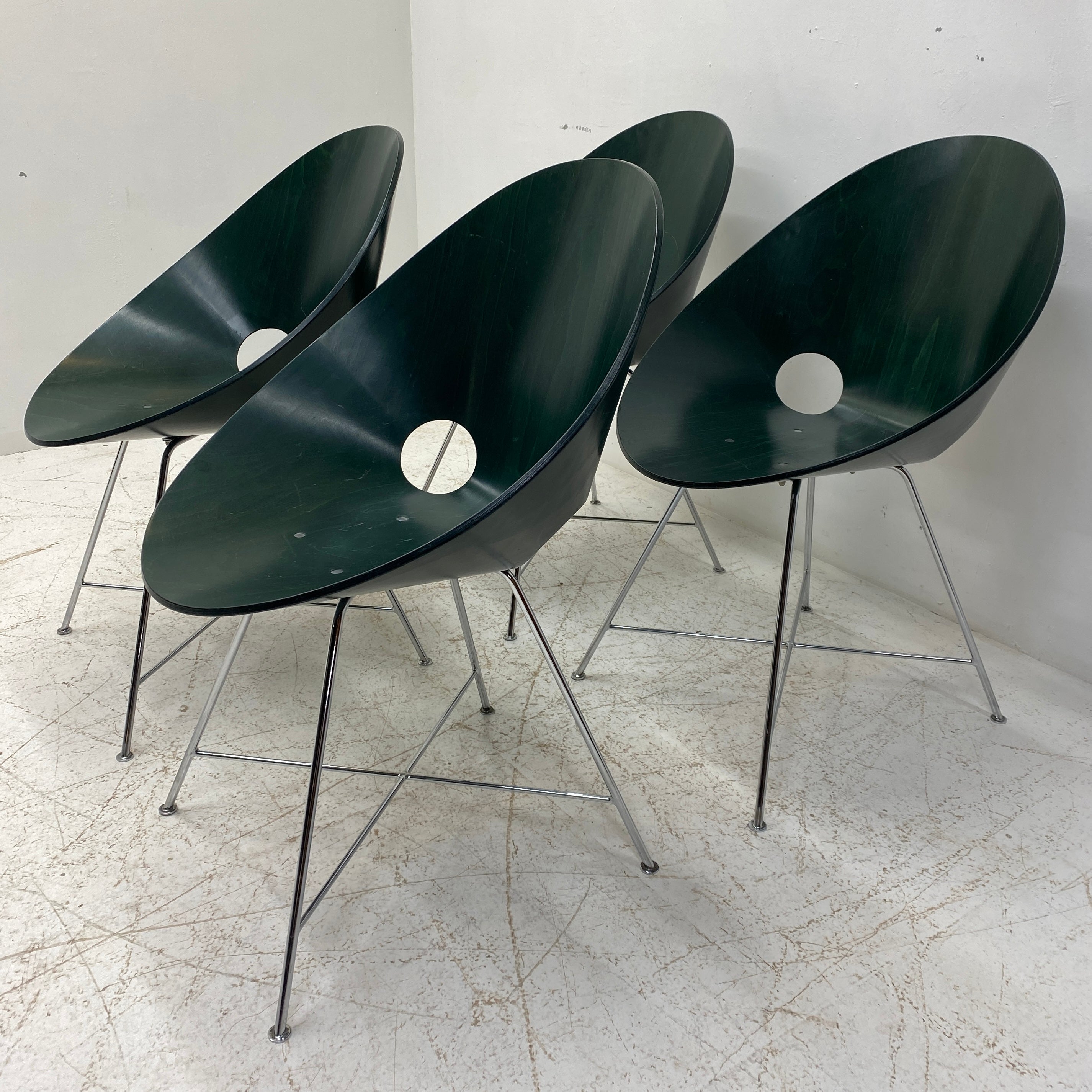 Four Green Shell Dining Chairs Eddie Harlis