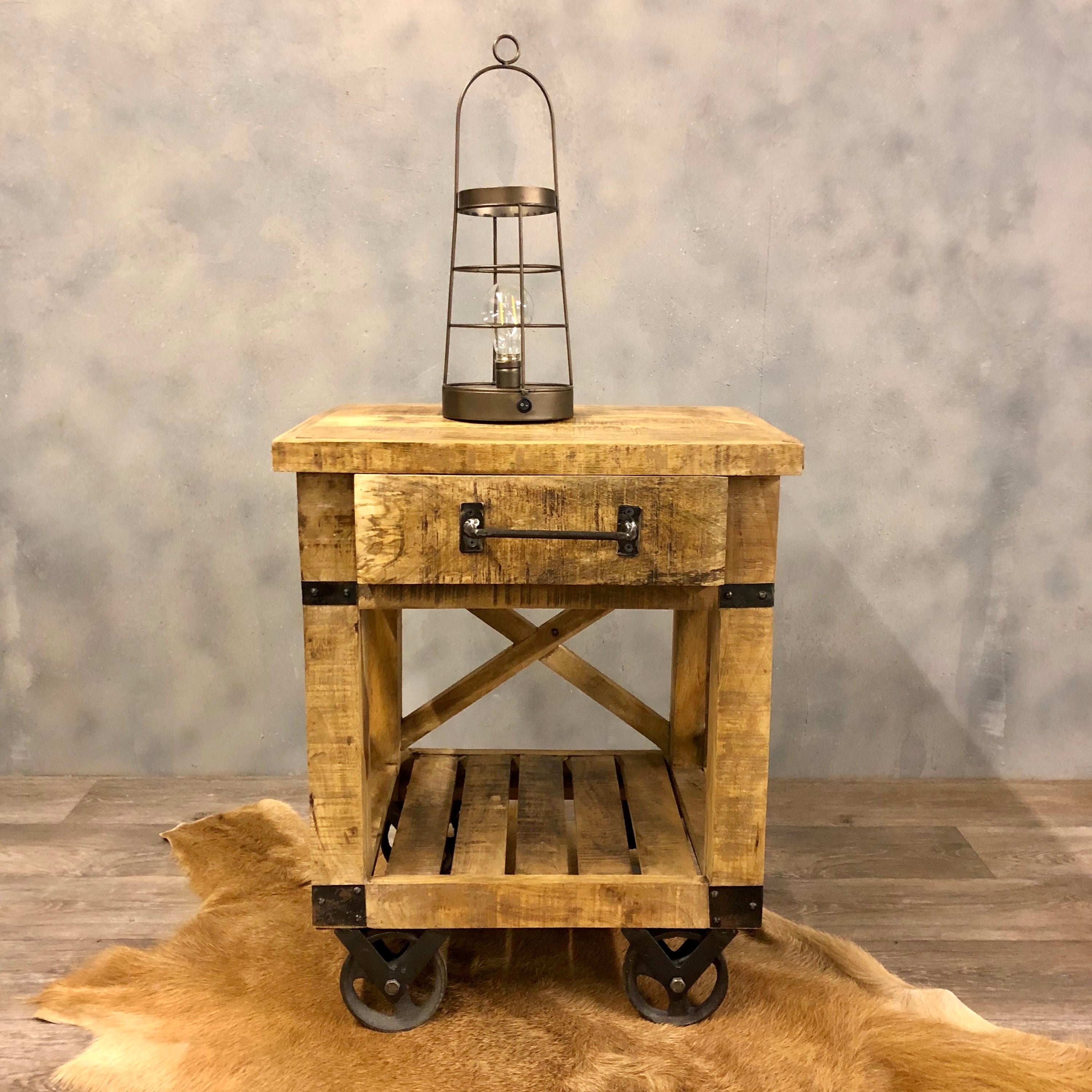 Industrial style trolley bedside table